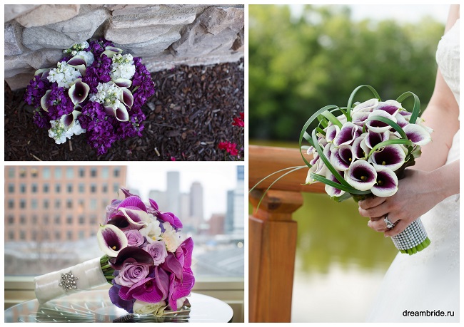 букет невесты в фиолетово-белых тонах каллы фото