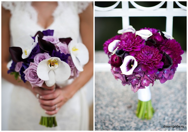 букет невесты в фиолетово-белых тонах каллы фото