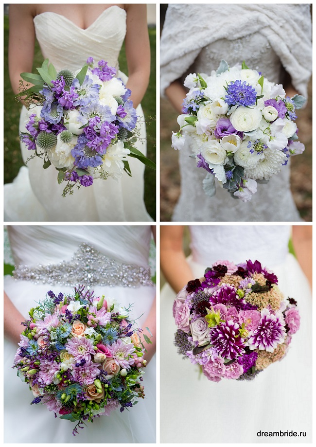 букет невесты в фиолетово-белых тонах фото астры