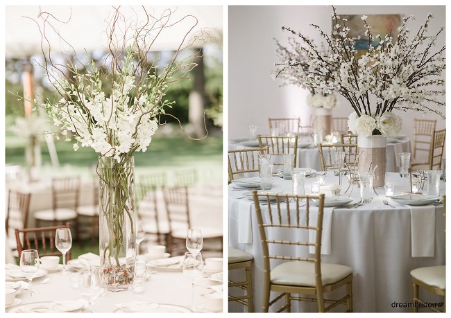 композиция из белых цветов на свадебный стол