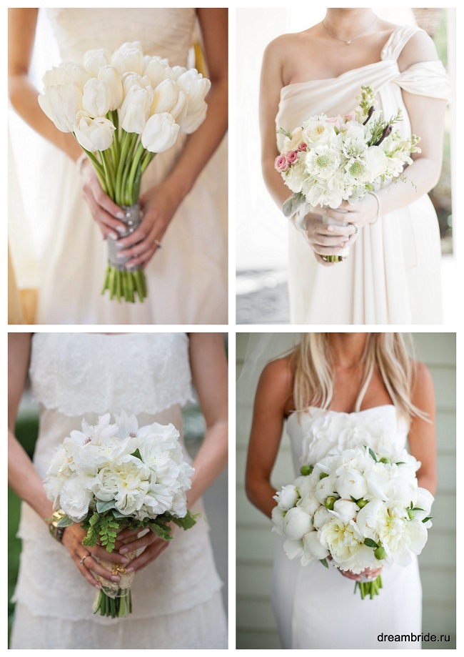 букет невесты из белых цветов: тюльпаны, анемоны, пионы