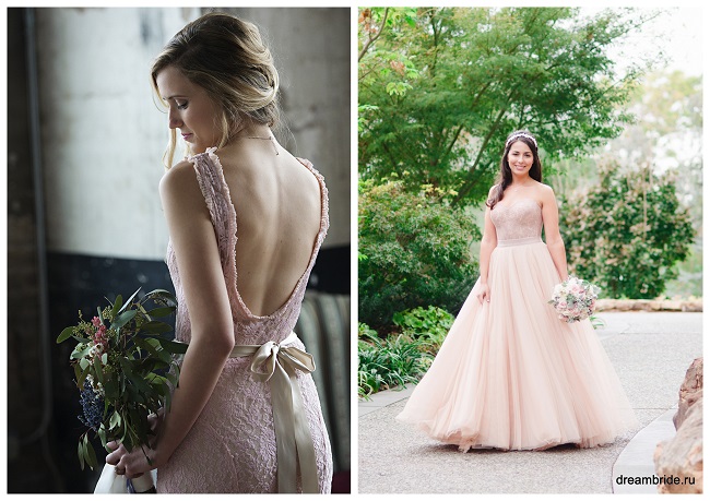 нежно-розовое свадебное платье