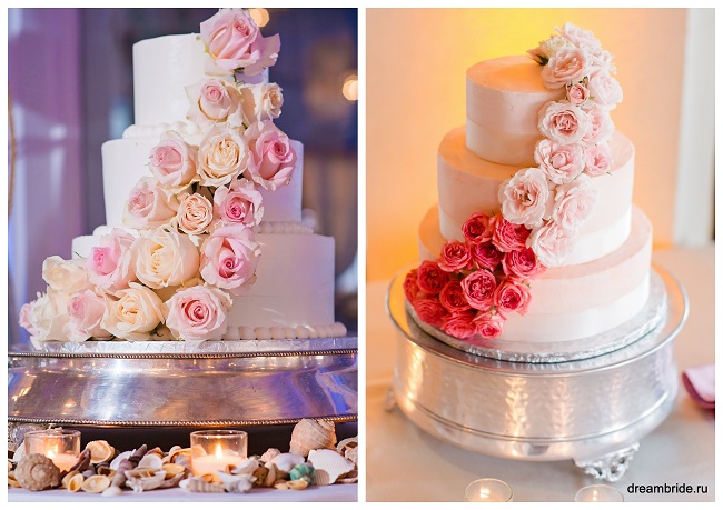 свадебный торт украшенный каскадом из цветом с плавным переходом цвета