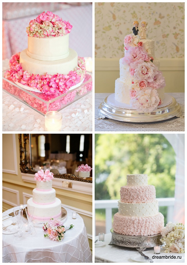свадебный торт украшенный розовыми цветами