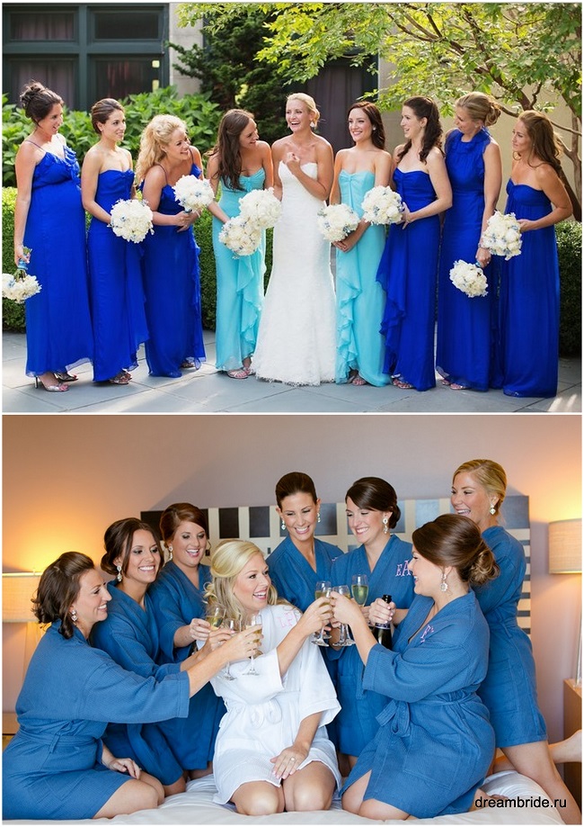 насыщенные синие платья подружек невесты
