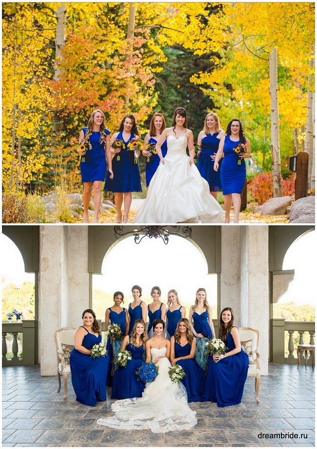 насыщенные яркий синий цвет платьев подружек невесты