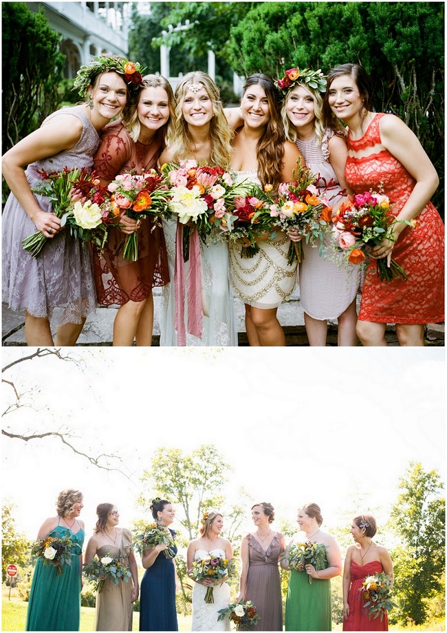 сочетания разных оттенков платья для подружек невесты фото