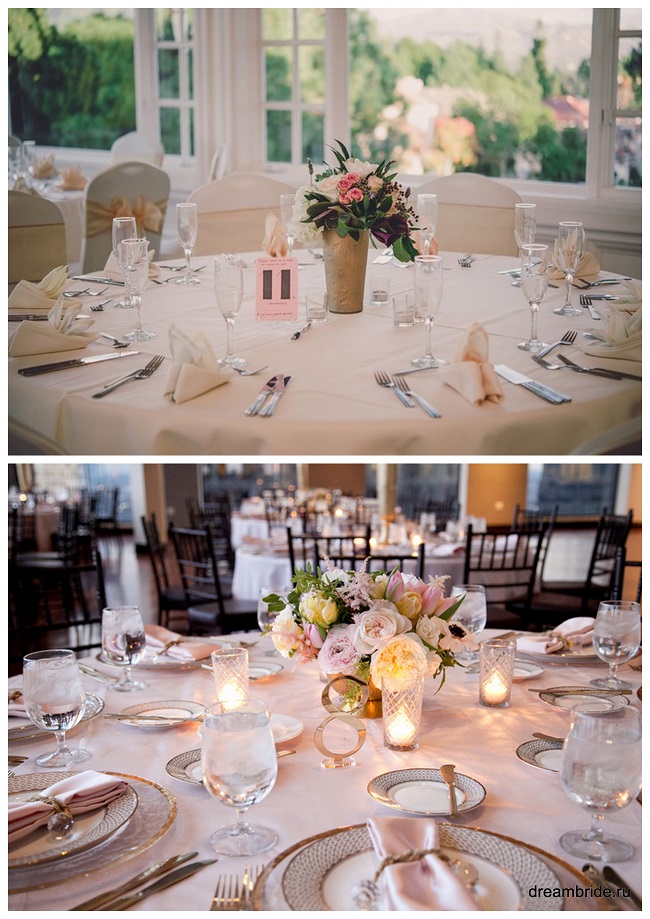 красивое оформление свадебных столов для гостей в бежевом цвете