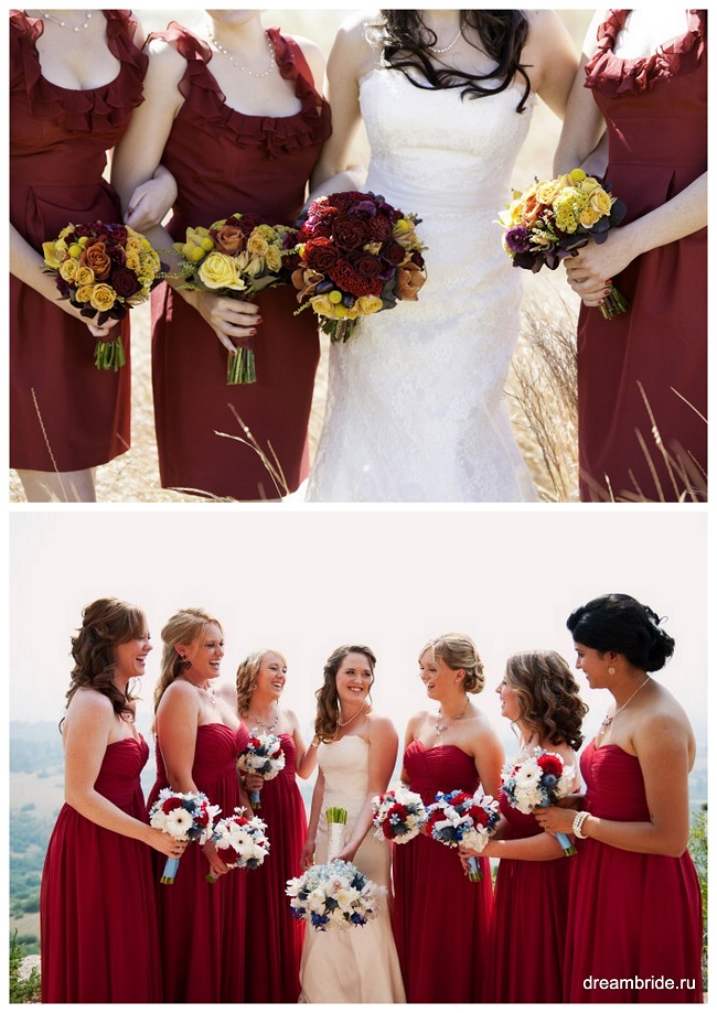 бордовые платья подружек невесты
