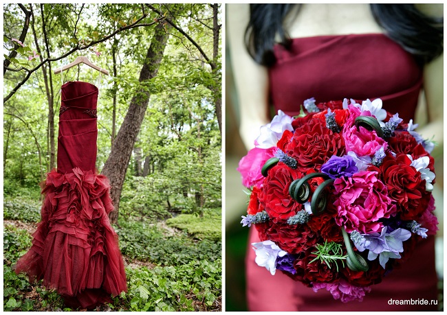 бордовое свадебное платье