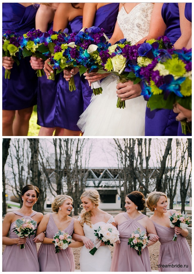подружки невесты в фиолетовых платьях