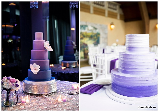 фиолетовый свадеьный торт с плавным переходом цвета