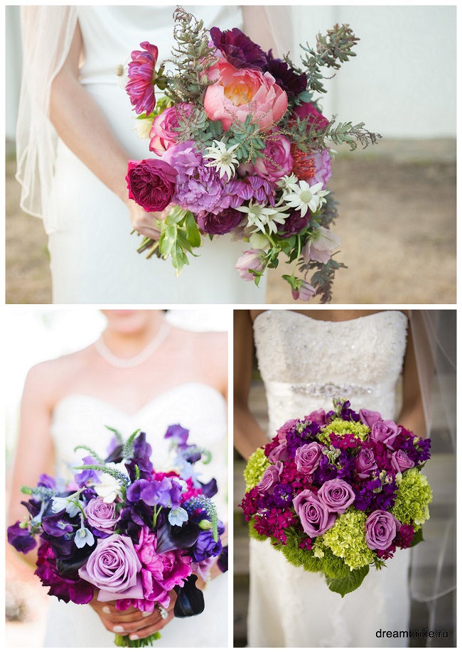 нежно-фиолетовые необычные букеты невесты
