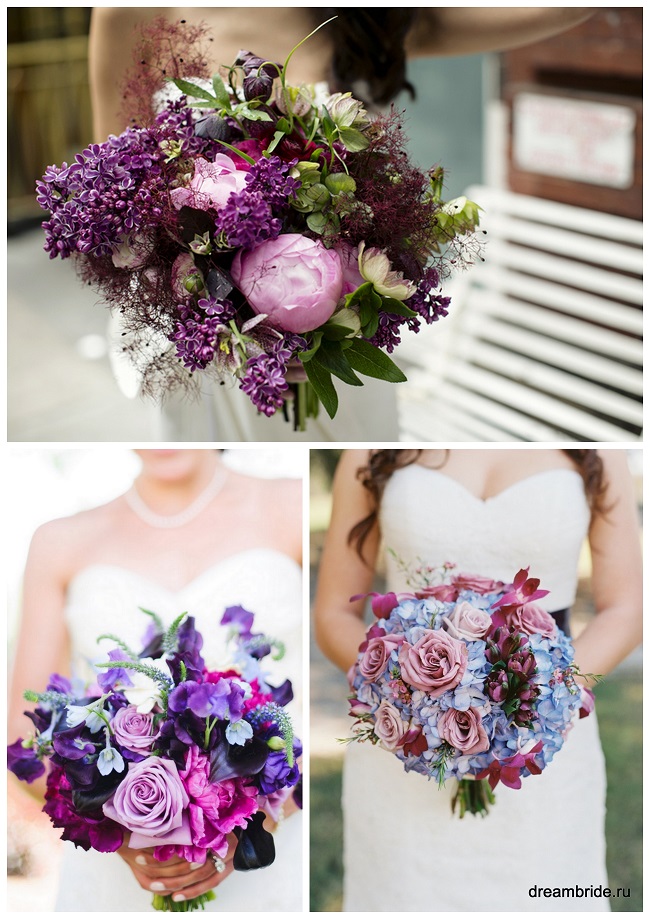 объемные большие фиолетовые букеты невесты