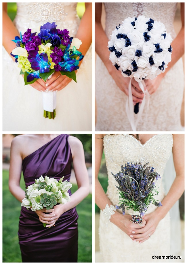 необычные фиолетовые букеты невесты