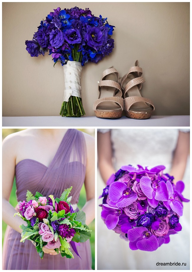 фиолетовые букеты невесты