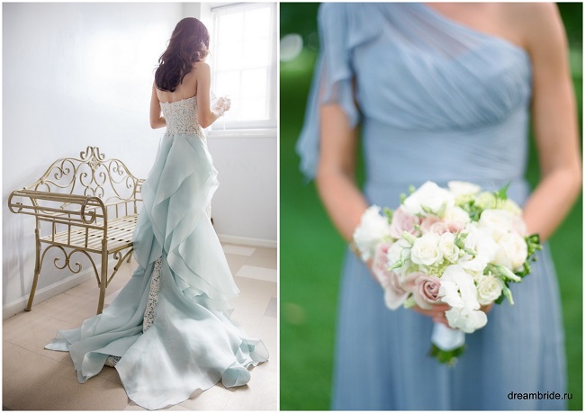 красивое голубое свадебное платье