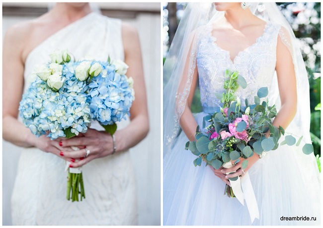 свадебный букет с голубыми цветами