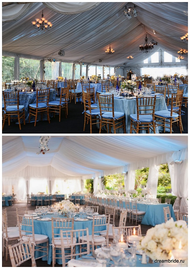 голубые скатерти на свадебных столах