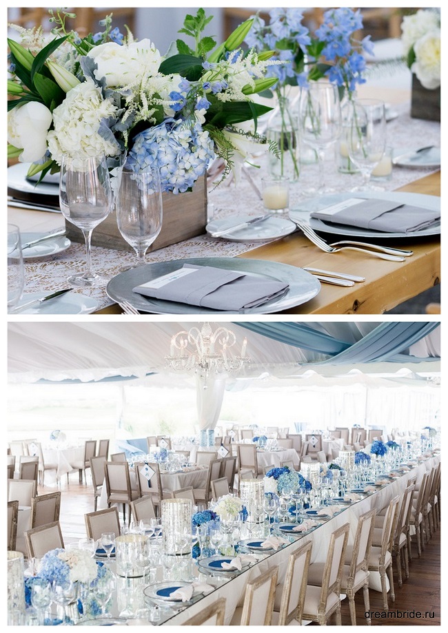 оформление свадебного стола в голубом цвете