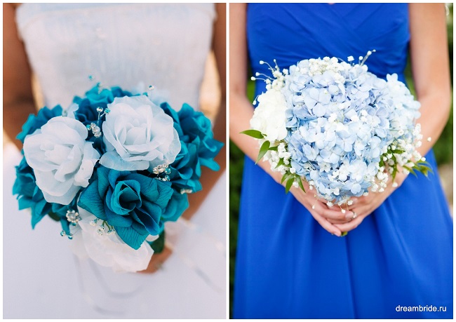 голубые свадебные букеты
