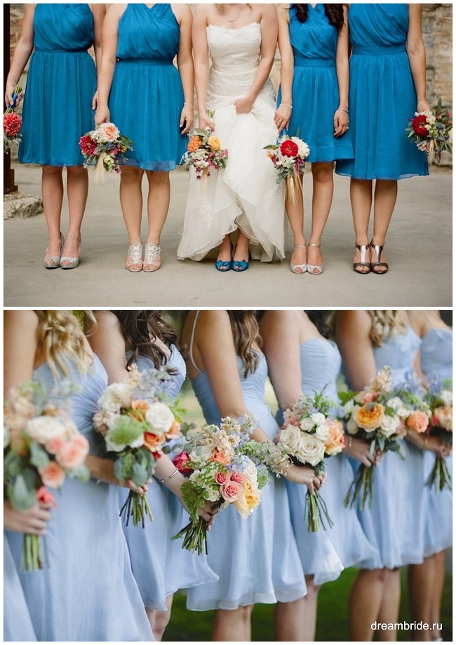 короткие голубые платья подружек невесты