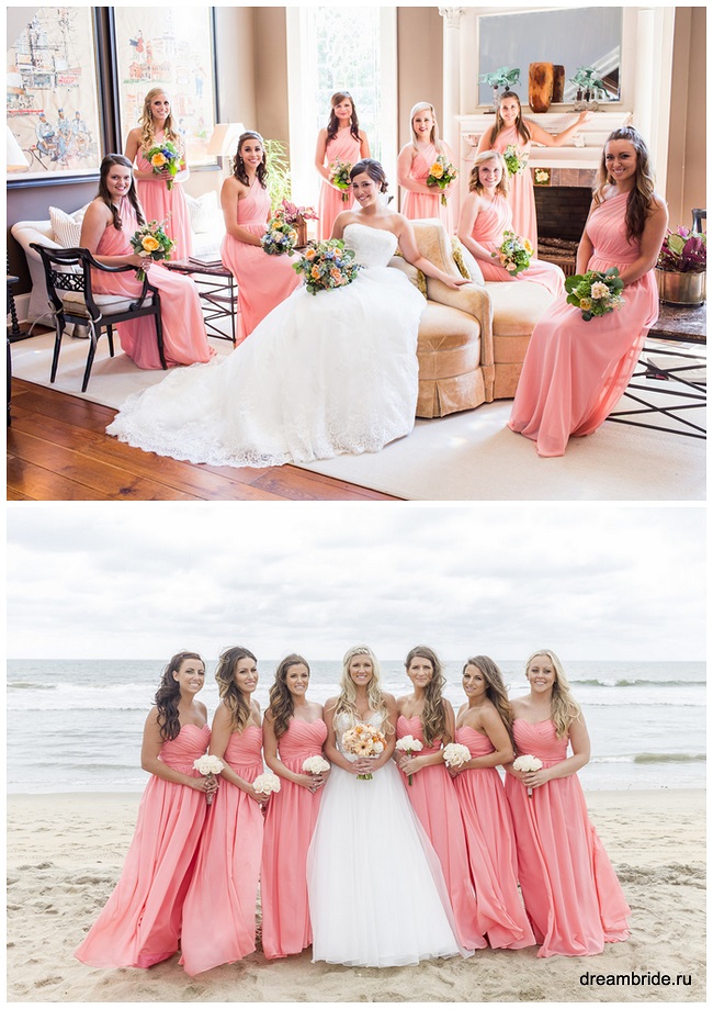 нежно-коралловые платья подружек невесты