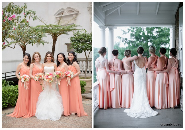 красивые персиковые платья подружек невесты 