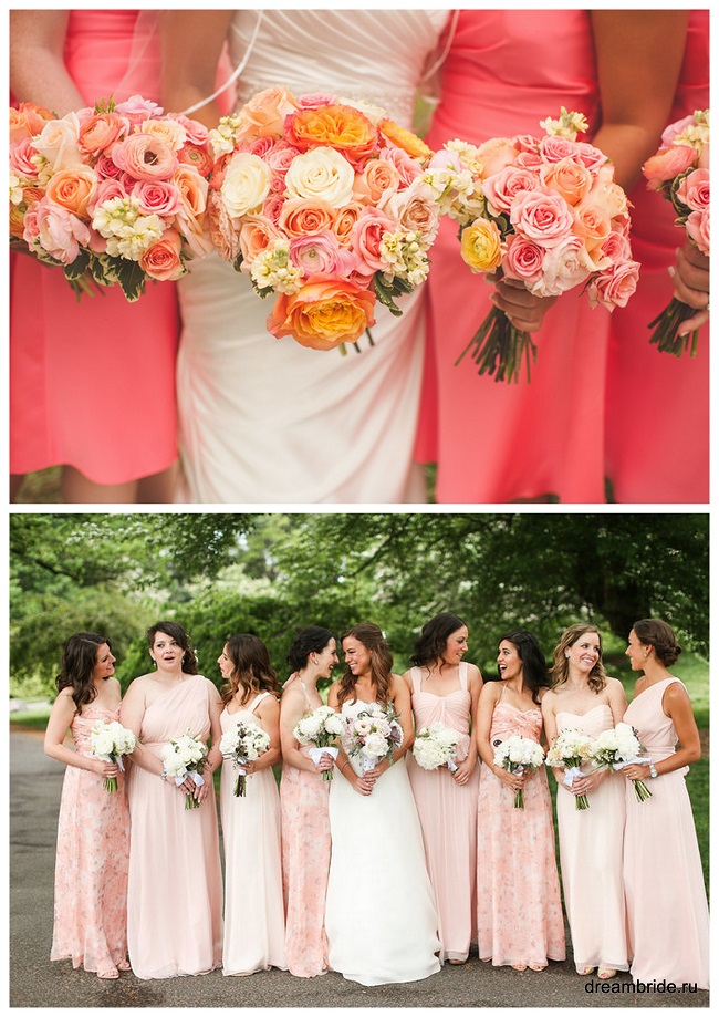 платья подружек невесты в персиковом цвете
