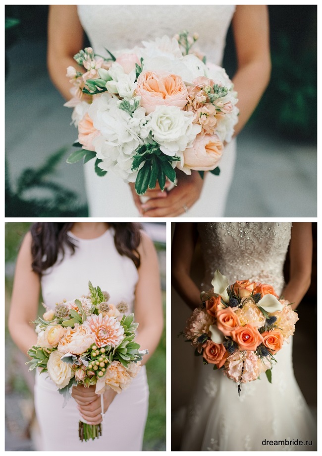 букеты невесты в персиковых тонах фото