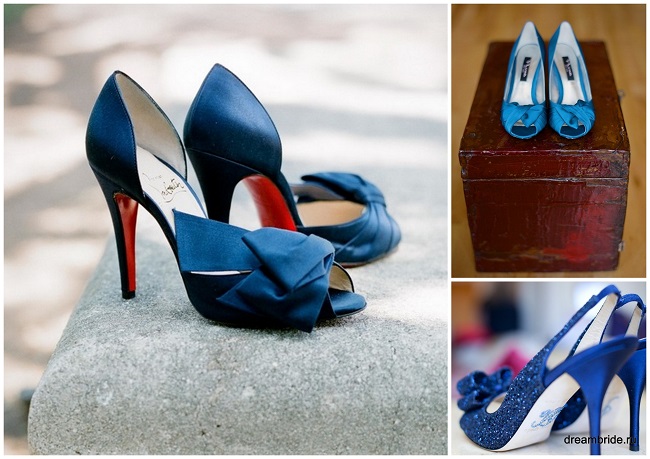 насыщенные синие свадебные туфли