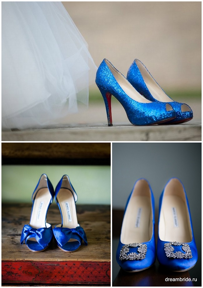 ярок-синие свадебные туфли