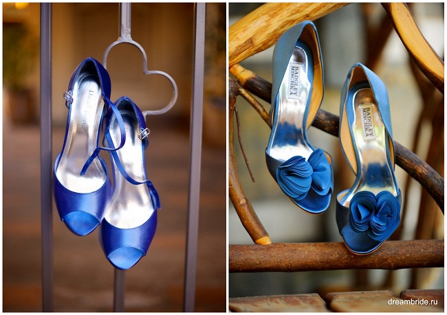 яркие синие свадебные туфли