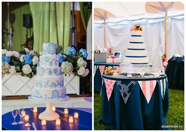 свадебный торт с синим декором
