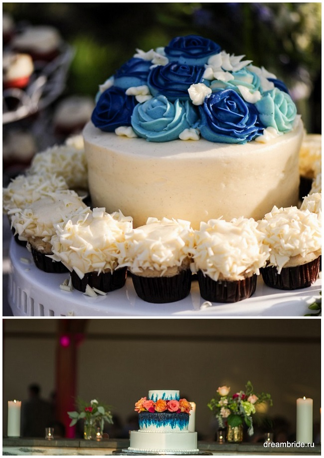 свадебный торт с синими розами