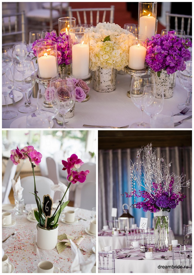 украшение свадебного стола цветами оттенками фуксия