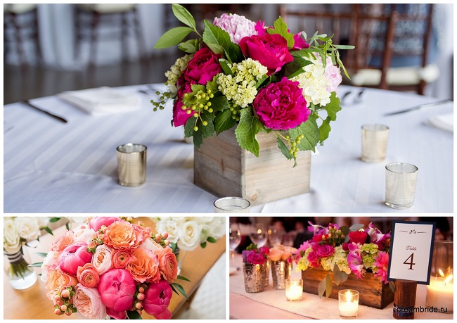 украшение свадебного стола цветами фуксия