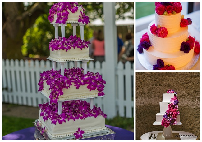 декор свадебного торта в цвете фуксия