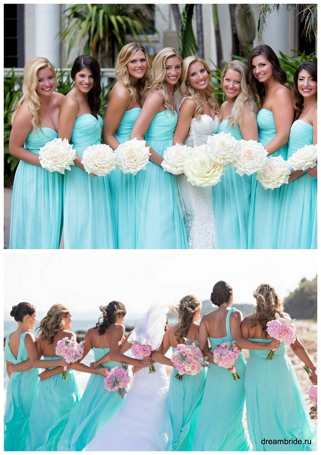 платья на свадьбу цвета тиффани/мятного для подружек невесты