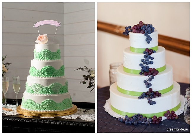 свадебный торт в зеленом оформлении