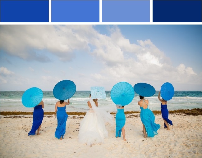 подружки невесты в синих платьях