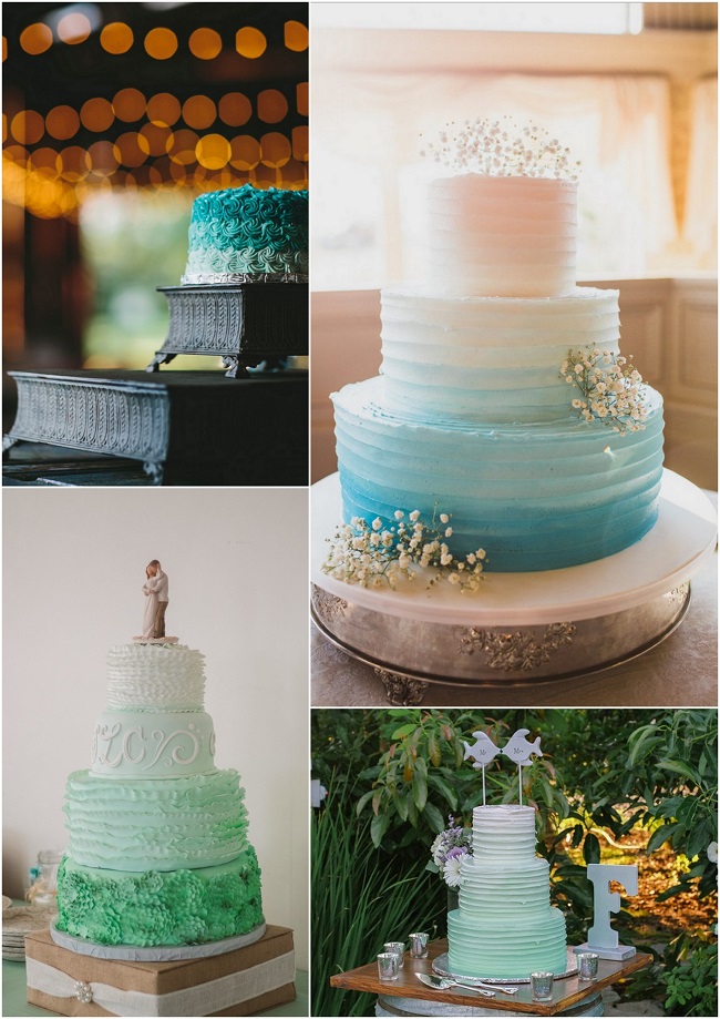 голубой и мятный свадебный торт с воланами омбрэ