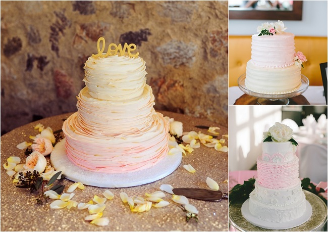 свадебный торт с воланами омбрэ нежно розовый