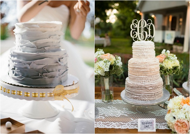 серый свадебный торт с воланами омбрэ