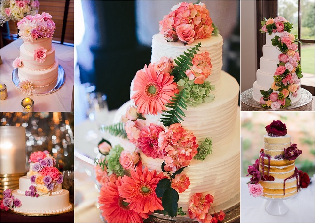 Свадебные торты с живыми цветами фото